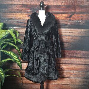 Lilli Ann Rare Vintage 60s Black Velvet Coat Faux Fur Trim US Union Made